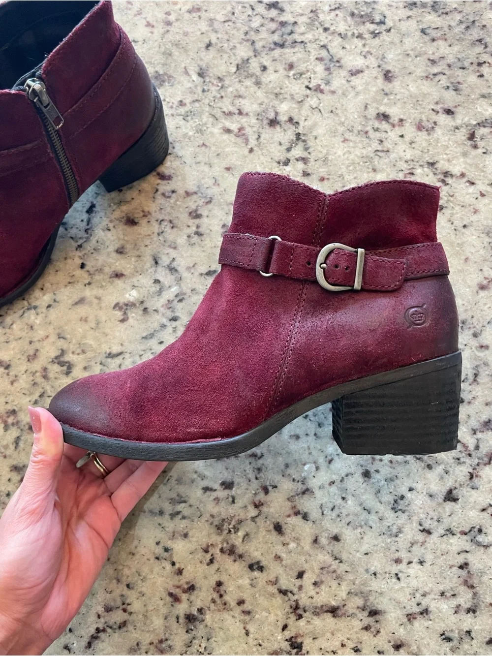 Women's Burgundy Børn Adia Block Heel suede waterproof Boots 8